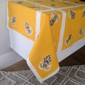 Vintage Marigold Batik Cotton Tablecloth